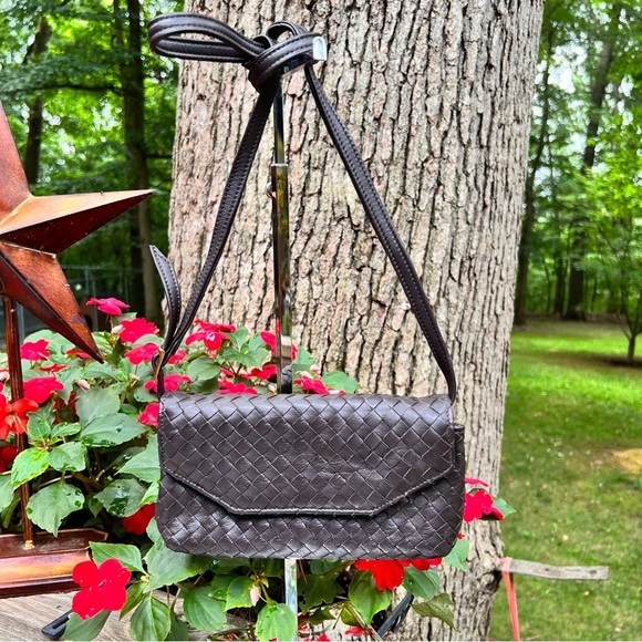 Chocolate Stefano Bravo Intrecciato Clutch Crossbody Bag Italian leather, 8x5x1 - Picture 7 of 8